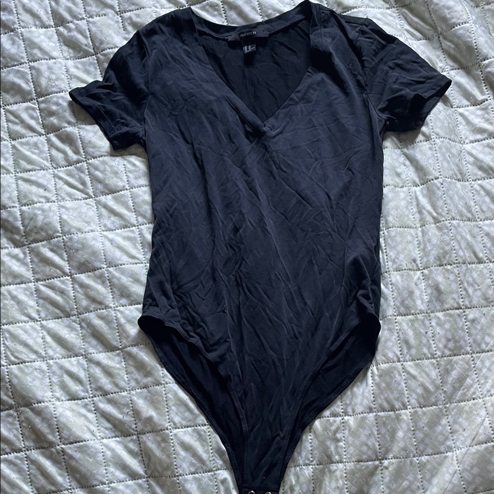 Forever 21 Black V-Neck Bodysuit